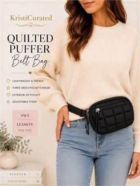🤍👜 Lexsion Quilted Puffer Belt Bag Crossbody Black NWT